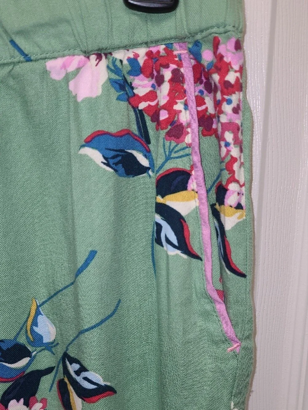 Joules Sleeptight Light Greenflo Cotton Green Mint Floral Pajama Set w/Pink Trim